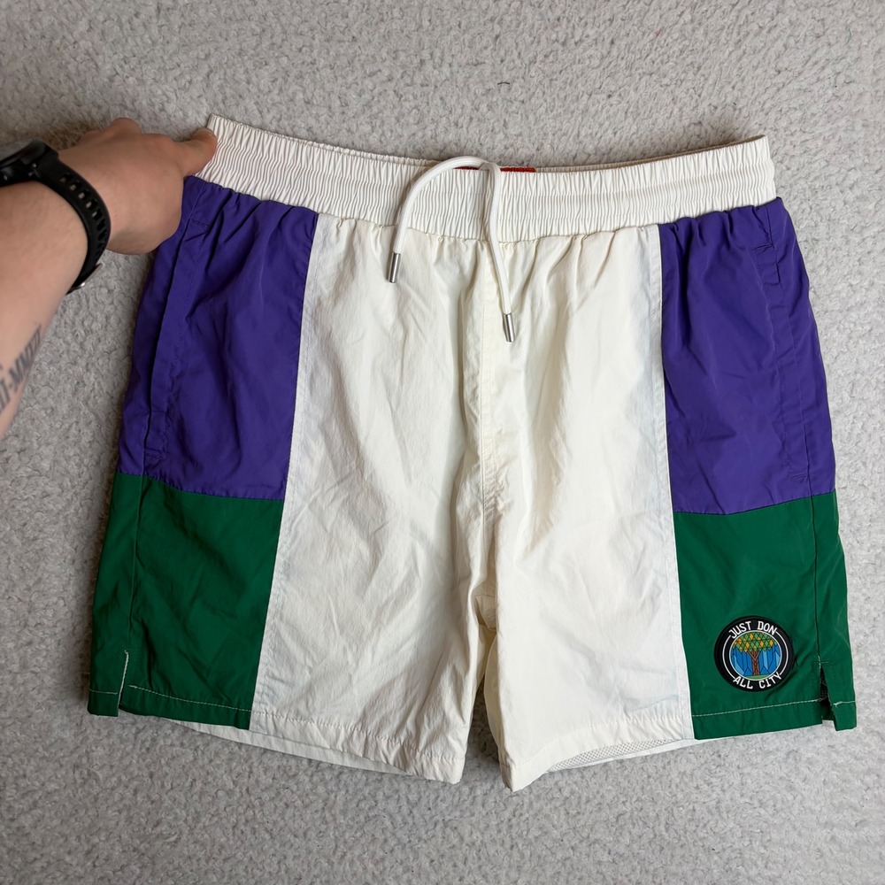 Just Don All City Mens Colorblock Nylon Shorts White Purple Green Size Large
